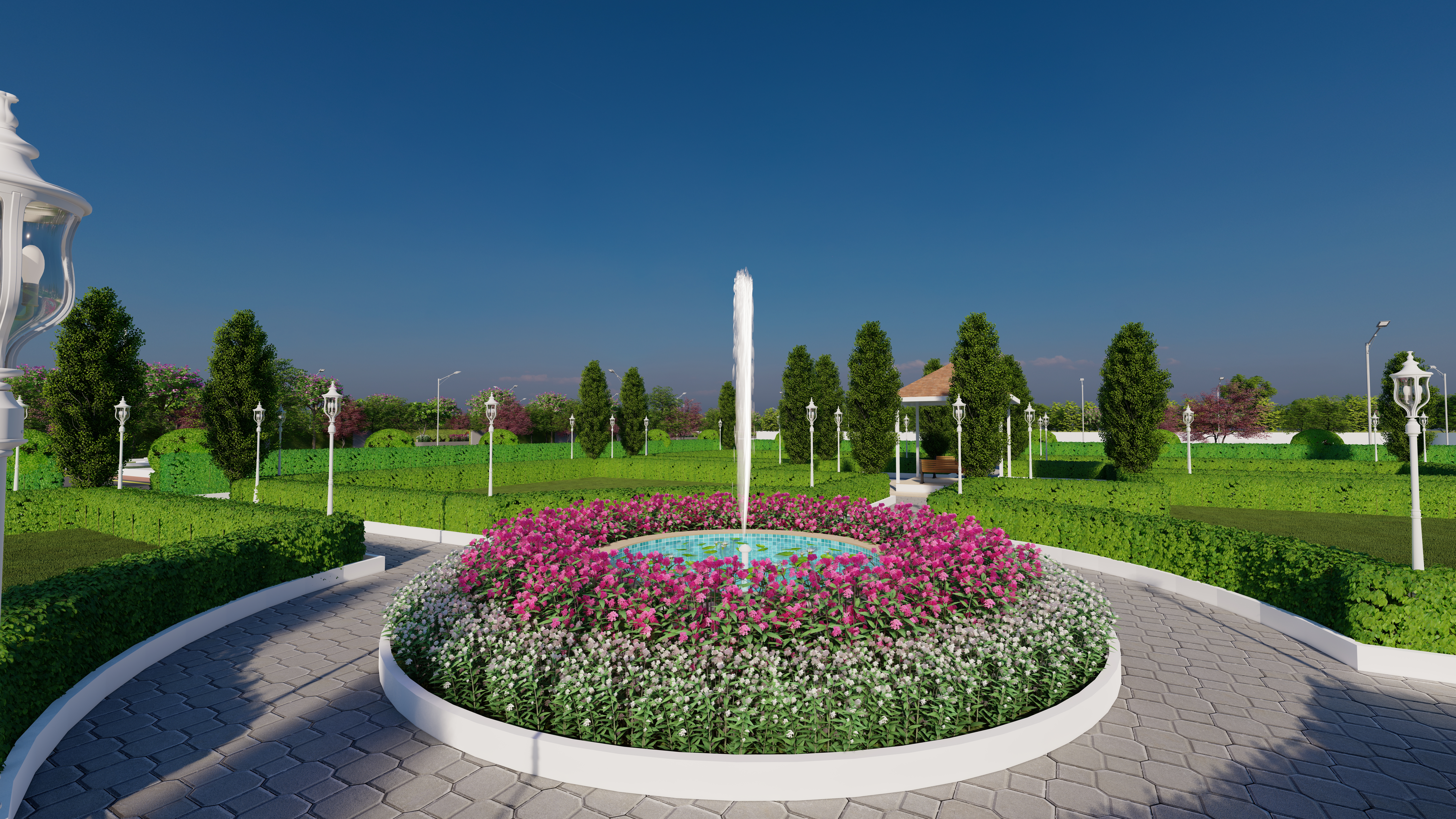 Shared outdoor spaces at the centre of the estate.